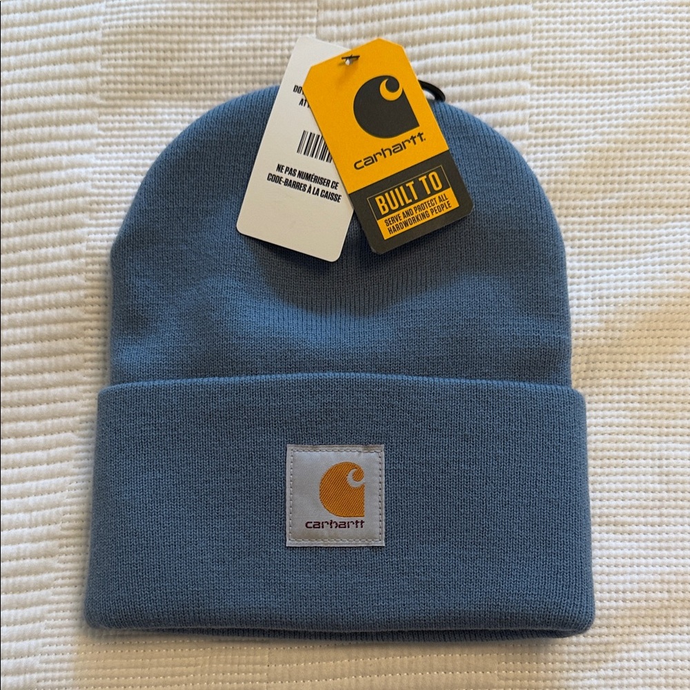 Carhartt Slate Blue Cuffed Beanie with Yellow Patch